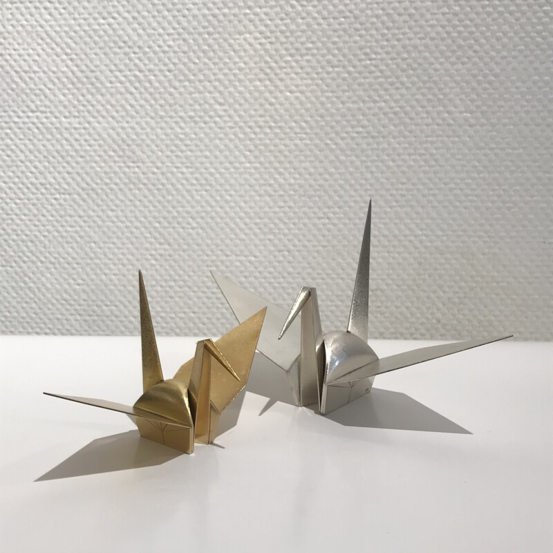 Paire de grues origami argent et vermeil 