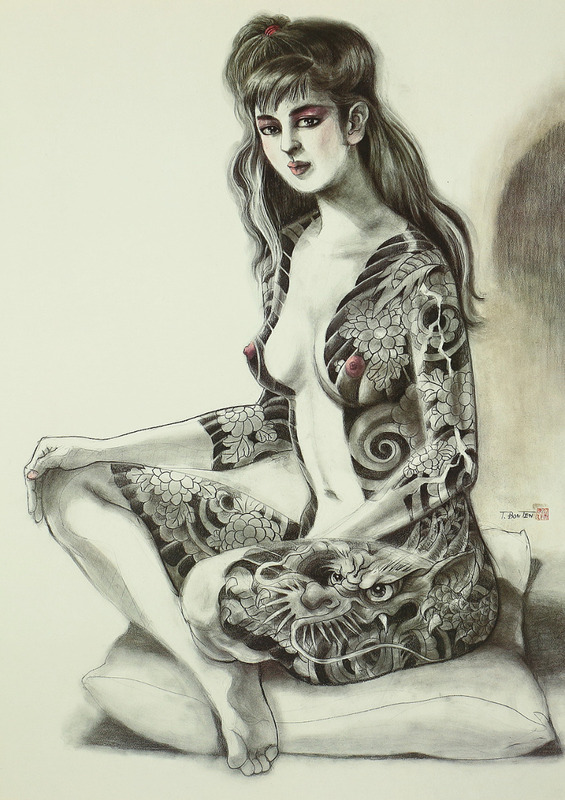 Estampe femme tatouée de Bonten Tarô - Japon
