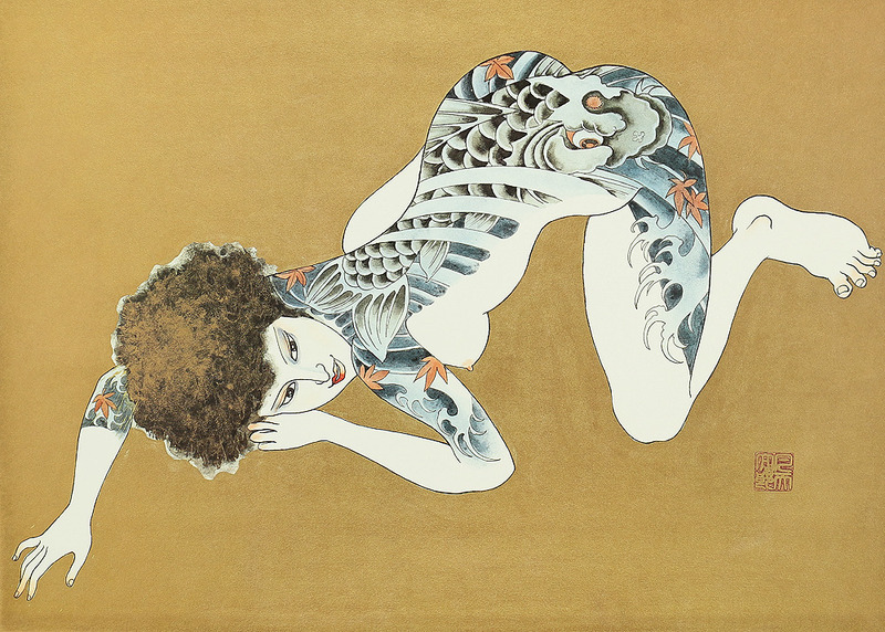 Estampe femme tatouée de Bonten Tarô - Japon 