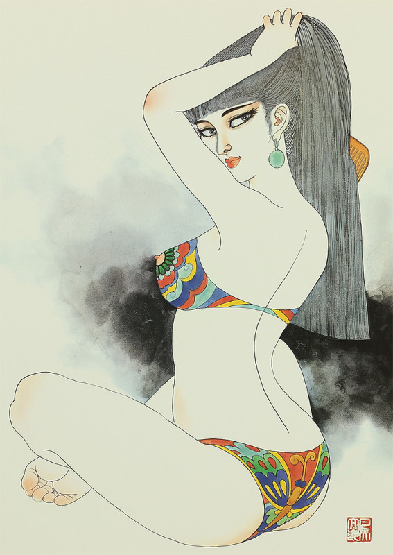 Estampe japonaise femme tatouée de Bonten Tarô - Japon