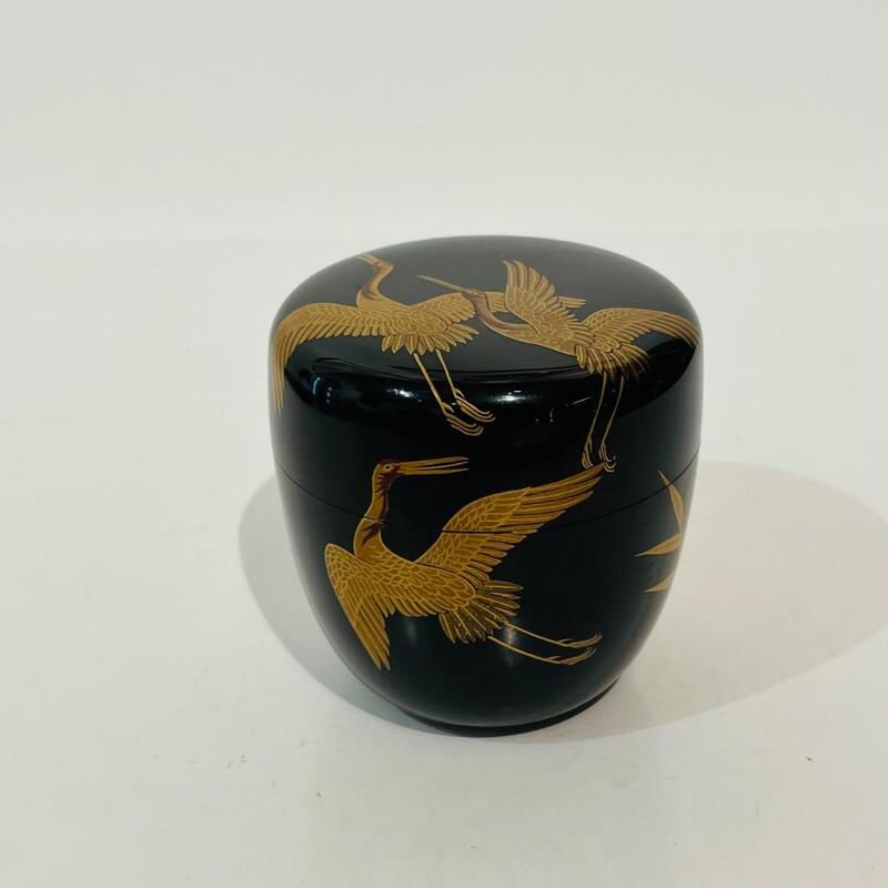 Natsume boîte à thé laqué grues et gindame