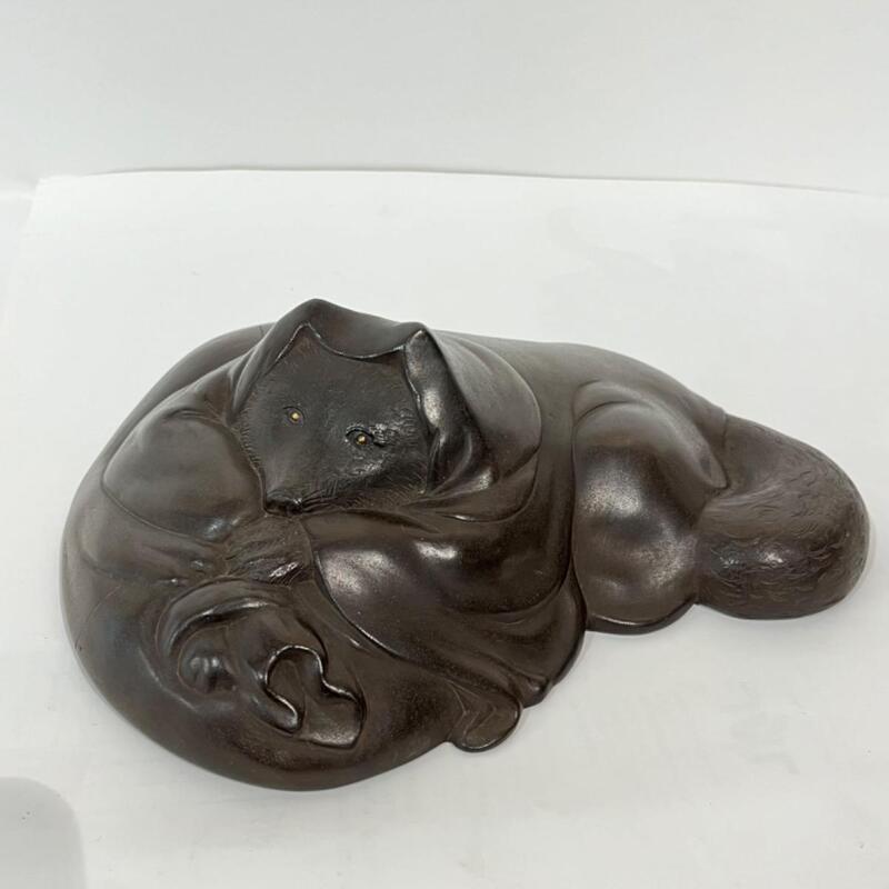 Okimono tanuki moine en bronze 