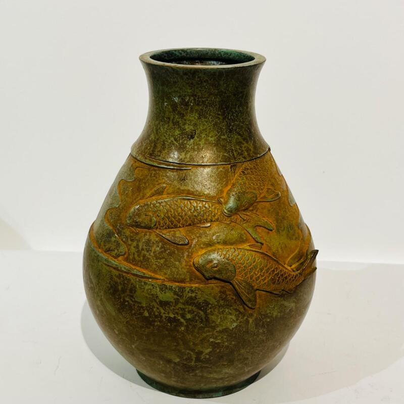 Vase En Bronze Japonaise Carpes Koi 