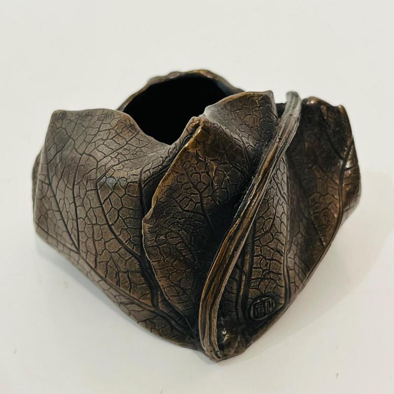 Vide-poche japonais en bronze feuille et escargot 